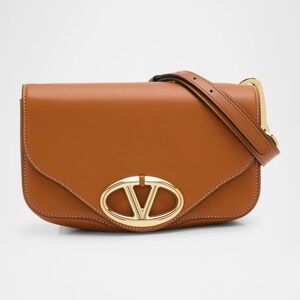 Valentino Garavani Tan Leather V-Logo Crossbody Bag